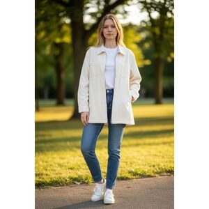 Cream Corduroy Zip Up Jacket Utility Workwear Style Women's